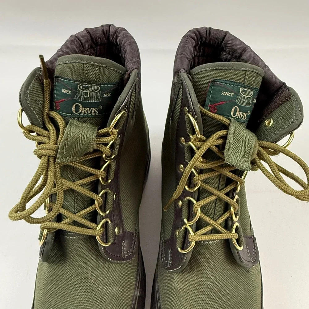 Orvis 2676 Mens Felt Sole Wading Boots Olive Green Canvas Fly Fishing Size 8